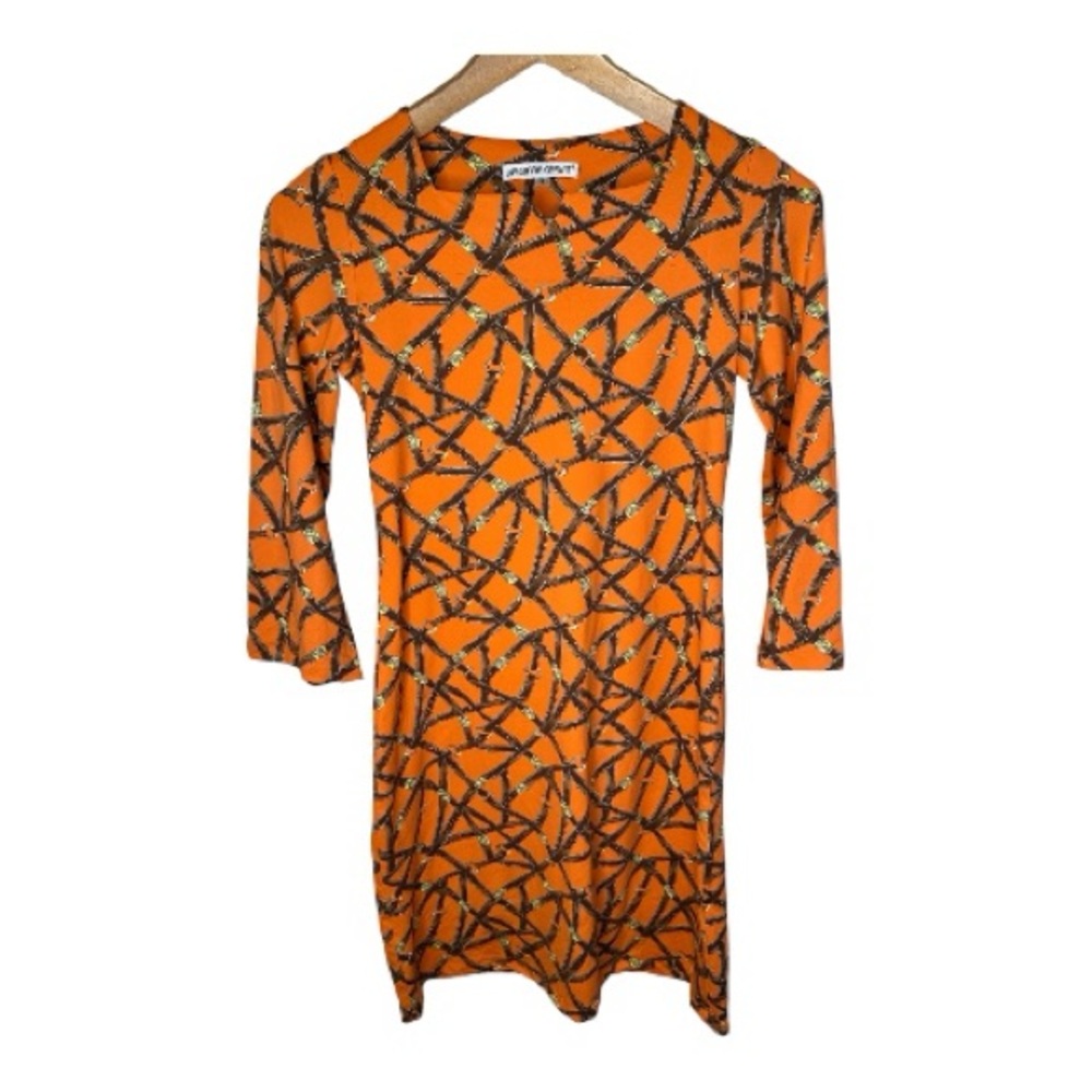 Barbara Gerwit Equestrian Print Dress Size Small Stretch Nylon Blend Orange